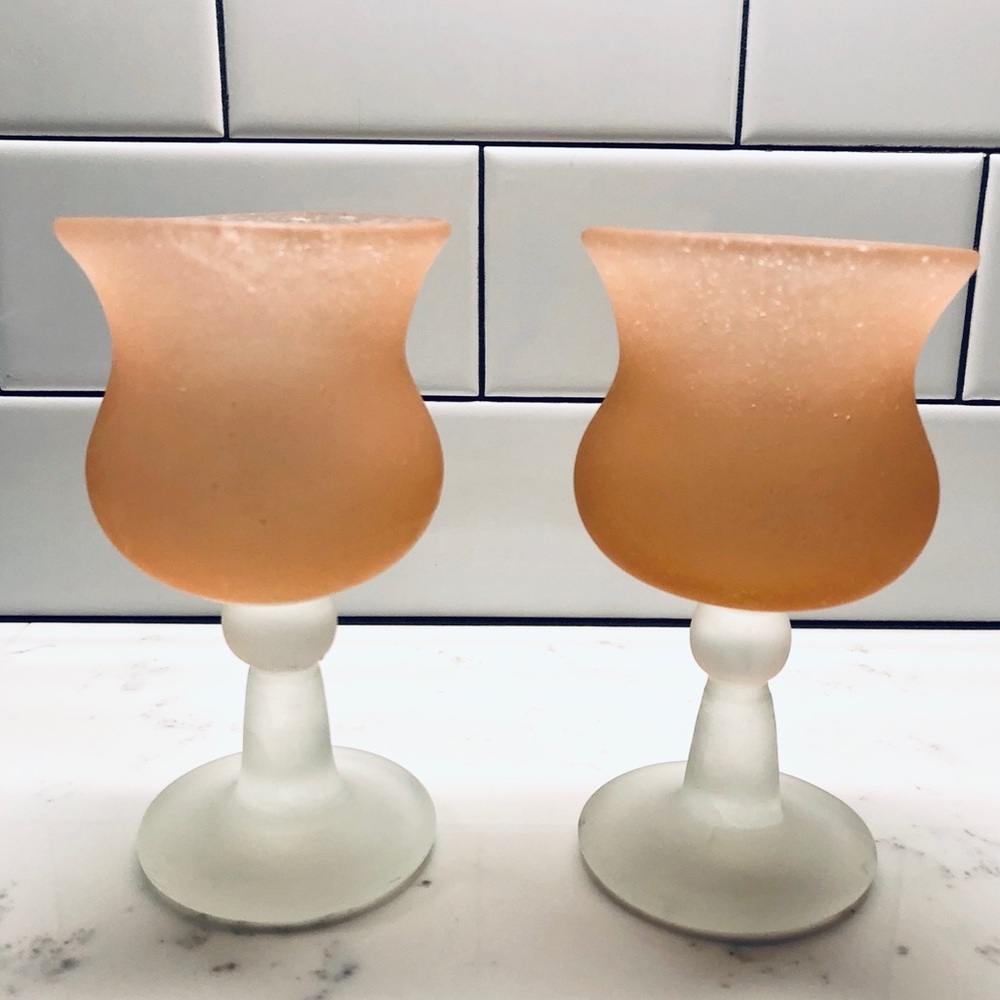 Hand blown Frosted wine glass set/2